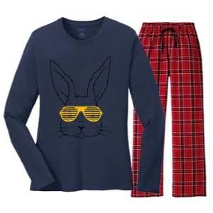 Bunny With Fun Glasses Happy Easter Women Gift Women's Long Sleeve Flannel Pajama Set 