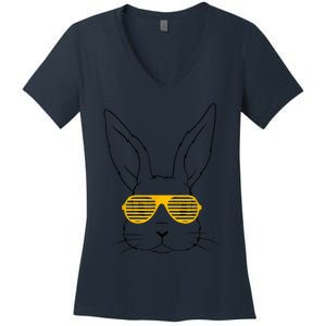 Bunny With Fun Glasses Happy Easter Women Gift Women's V-Neck T-Shirt