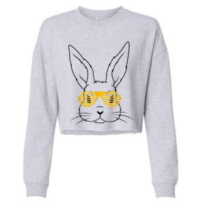 Bunny With Fun Glasses Happy Easter Women Gift Cropped Pullover Crew