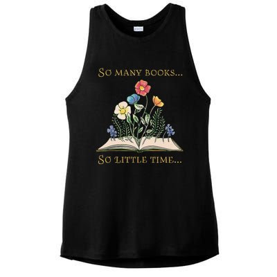 Book With Flower So Many Books Little Time Love To Read Ladies PosiCharge Tri-Blend Wicking Tank