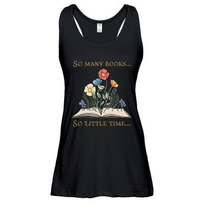 Book With Flower So Many Books Little Time Love To Read Ladies Essential Flowy Tank