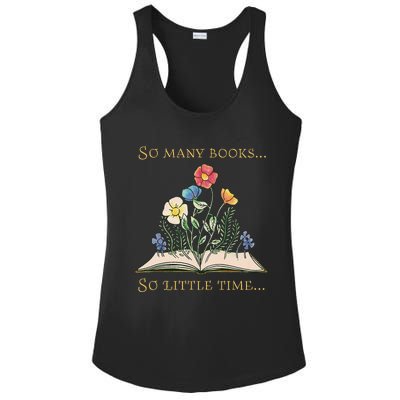 Book With Flower So Many Books Little Time Love To Read Ladies PosiCharge Competitor Racerback Tank