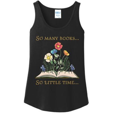 Book With Flower So Many Books Little Time Love To Read Ladies Essential Tank