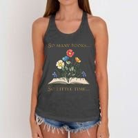 Book With Flower So Many Books Little Time Love To Read Women's Knotted Racerback Tank