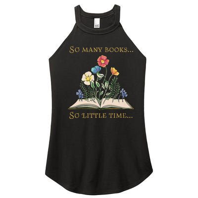 Book With Flower So Many Books Little Time Love To Read Women's Perfect Tri Rocker Tank