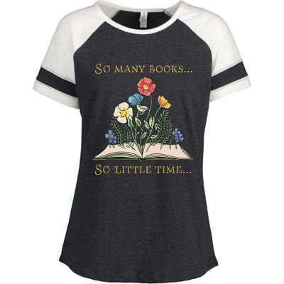 Book With Flower So Many Books Little Time Love To Read Enza Ladies Jersey Colorblock Tee