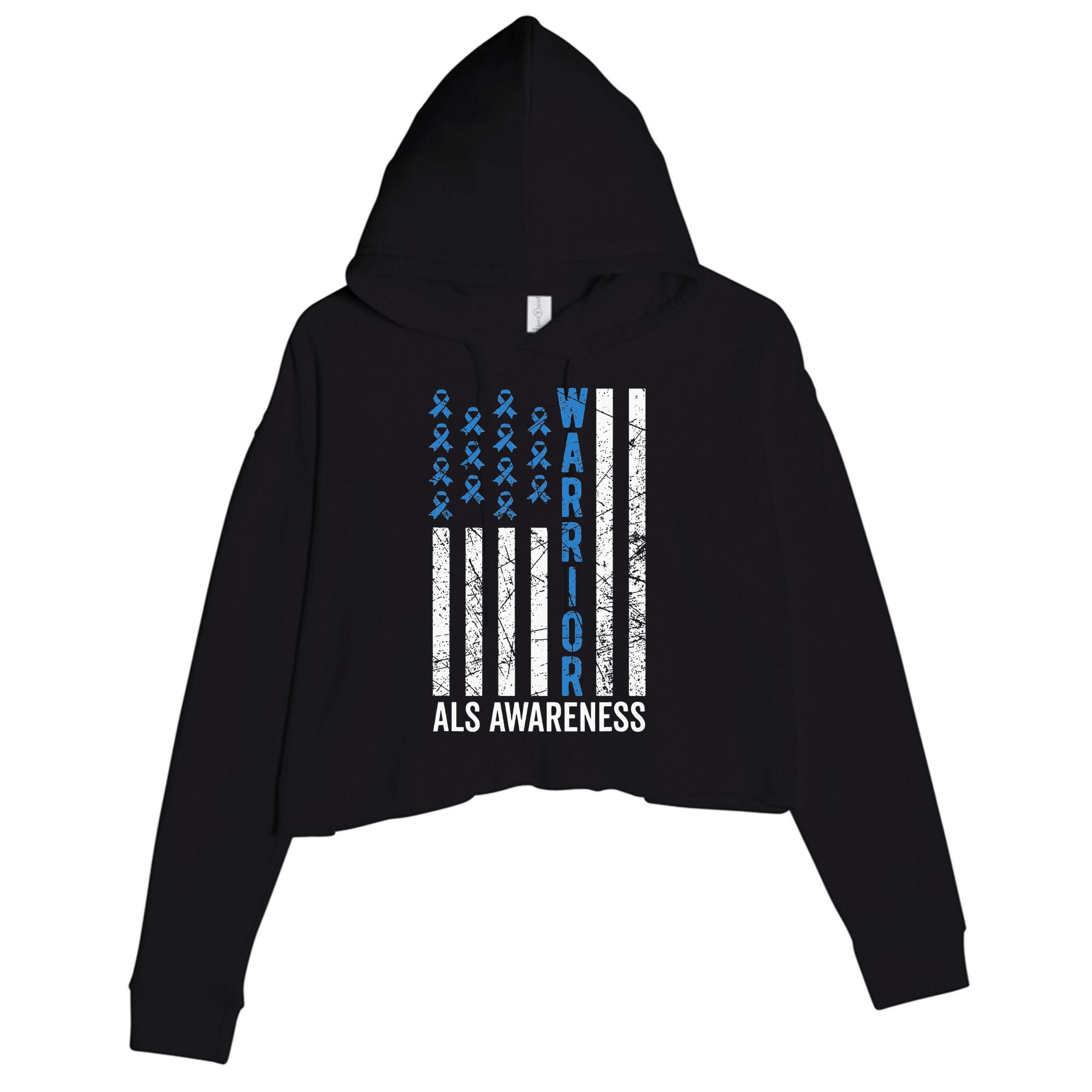 Blue Warrior For  & ALS Awareness Crop Fleece Hoodie