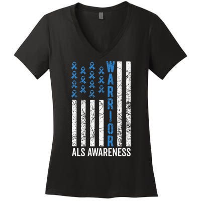 Blue Warrior For  & ALS Awareness Women's V-Neck T-Shirt