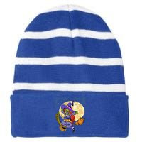 Broomstick Witchcraft Full Moon Halloween Party Spooky Witch Great Gift Striped Beanie with Solid Band