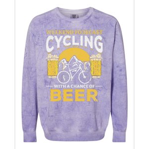 Bicyclist Weekend Forecast Cycling With A Chance Of Beer Colorblast Crewneck Sweatshirt