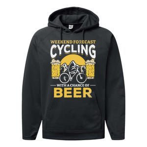 Bicyclist Weekend Forecast Cycling With A Chance Of Beer Performance Fleece Hoodie