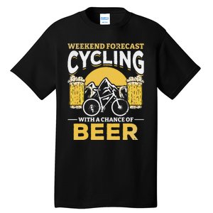 Bicyclist Weekend Forecast Cycling With A Chance Of Beer Tall T-Shirt