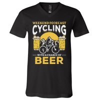 Bicyclist Weekend Forecast Cycling With A Chance Of Beer V-Neck T-Shirt