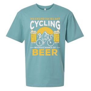 Bicyclist Weekend Forecast Cycling With A Chance Of Beer Sueded Cloud Jersey T-Shirt