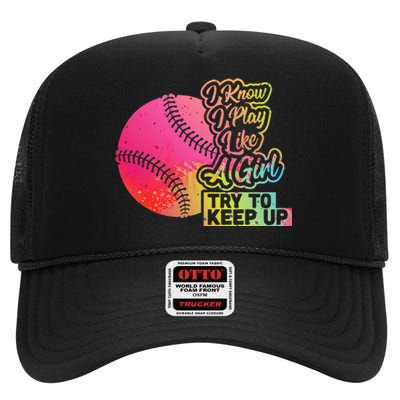 Baseball Wo Funny Gift Team Play Like a Softball High Crown Mesh Back Trucker Hat