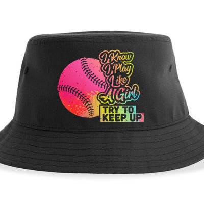 Baseball Wo Funny Gift Team Play Like a Softball Sustainable Bucket Hat