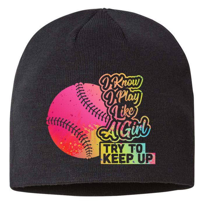 Baseball Wo Funny Gift Team Play Like a Softball Sustainable Beanie