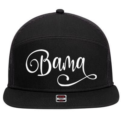 Bama White Fancy Script Alabama 7 Panel Mesh Trucker Snapback Hat