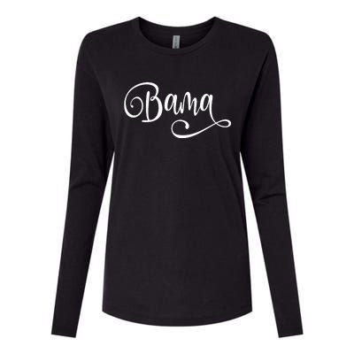 Bama White Fancy Script Alabama Womens Cotton Relaxed Long Sleeve T-Shirt