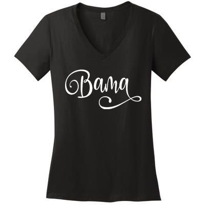 Bama White Fancy Script Alabama Women's V-Neck T-Shirt