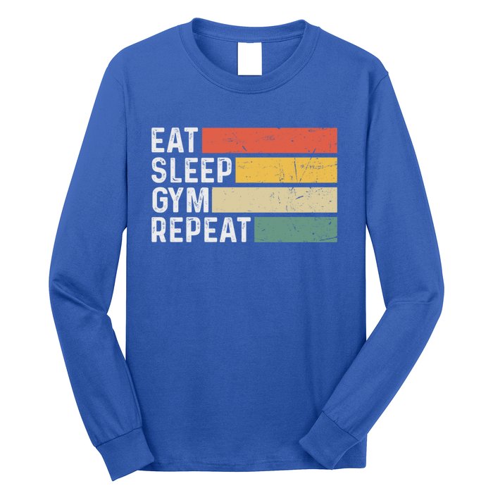 Bodybuilder Workout Funny Vintage Eat Sleep Gym Repeat Gift Long Sleeve Shirt