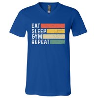 Bodybuilder Workout Funny Vintage Eat Sleep Gym Repeat Gift V-Neck T-Shirt