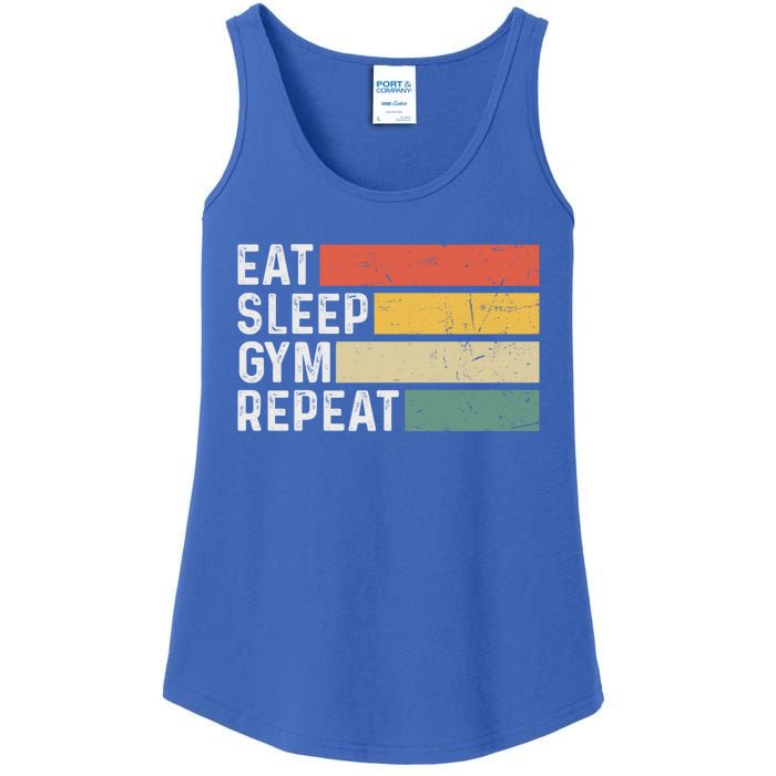 Bodybuilder Workout Funny Vintage Eat Sleep Gym Repeat Gift Ladies Essential Tank