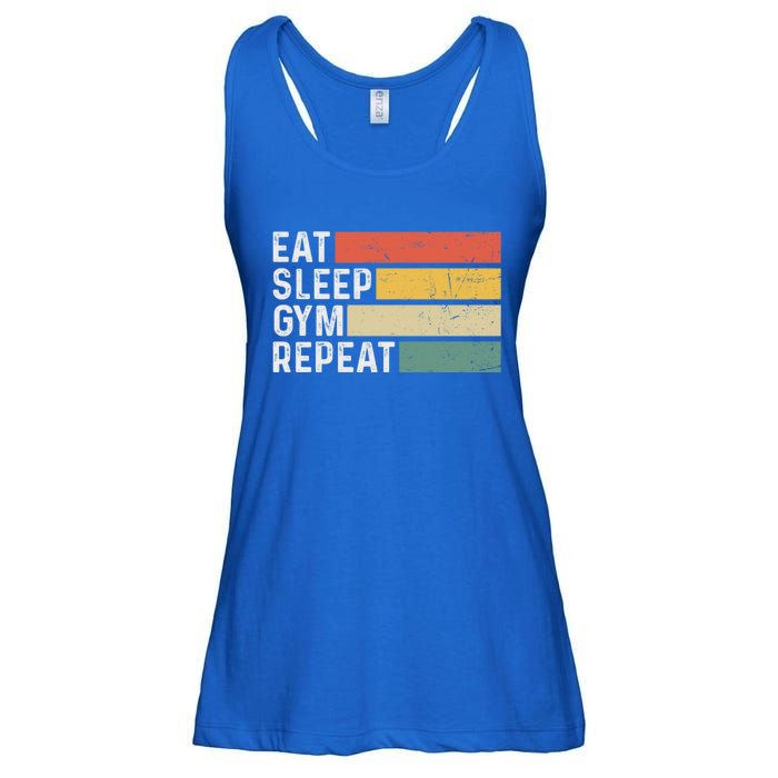 Bodybuilder Workout Funny Vintage Eat Sleep Gym Repeat Gift Ladies Essential Flowy Tank