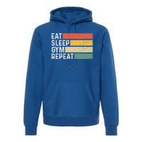 Bodybuilder Workout Funny Vintage Eat Sleep Gym Repeat Gift Premium Hoodie