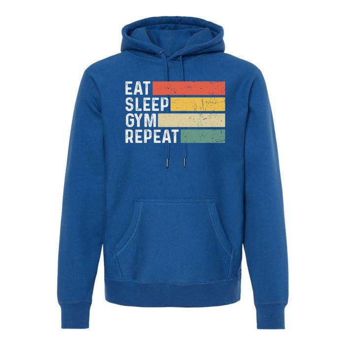 Bodybuilder Workout Funny Vintage Eat Sleep Gym Repeat Gift Premium Hoodie