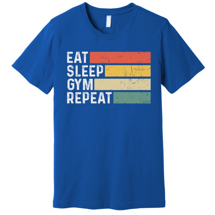 Bodybuilder Workout Funny Vintage Eat Sleep Gym Repeat Gift Premium T-Shirt