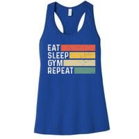 Bodybuilder Workout Funny Vintage Eat Sleep Gym Repeat Gift Women's Racerback Tank