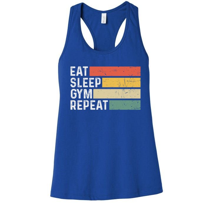 Bodybuilder Workout Funny Vintage Eat Sleep Gym Repeat Gift Women's Racerback Tank