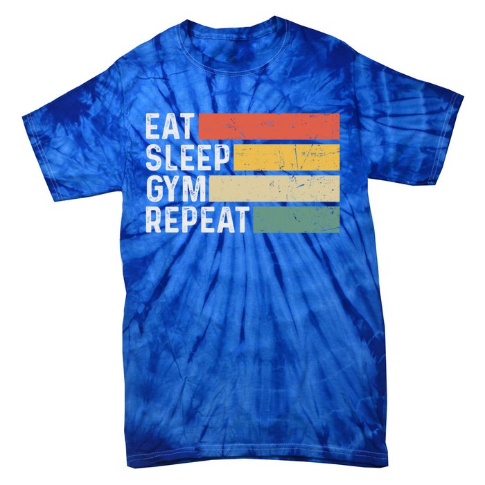 Bodybuilder Workout Funny Vintage Eat Sleep Gym Repeat Gift Tie-Dye T-Shirt