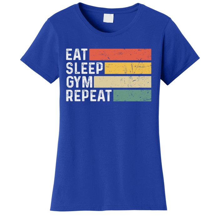 Bodybuilder Workout Funny Vintage Eat Sleep Gym Repeat Gift Women's T-Shirt