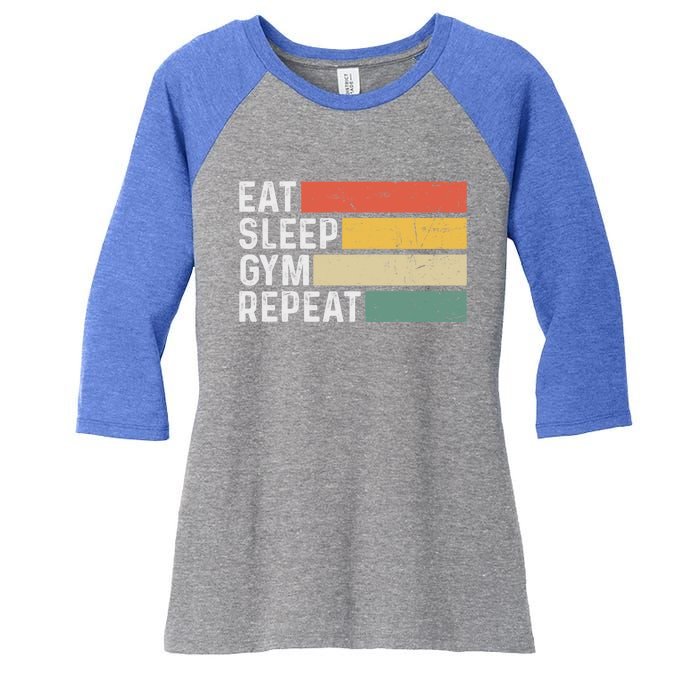 Bodybuilder Workout Funny Vintage Eat Sleep Gym Repeat Gift Women's Tri-Blend 3/4-Sleeve Raglan Shirt