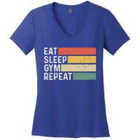 Bodybuilder Workout Funny Vintage Eat Sleep Gym Repeat Gift Women's V-Neck T-Shirt