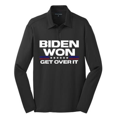 Biden Won Get Over It Patriotic Pro Joe Anti Trump Funny Silk Touch Performance Long Sleeve Polo