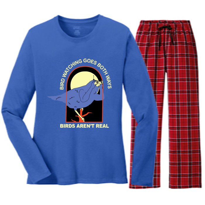 Bird Watching Goes Both Ways Bird Aren’T Real Women's Long Sleeve Flannel Pajama Set 