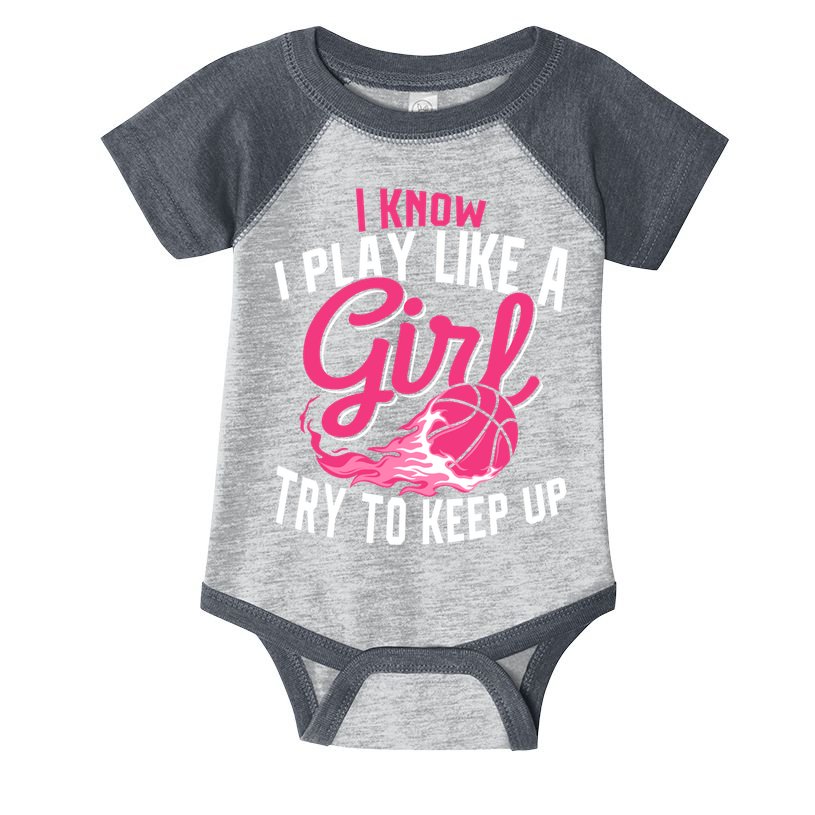 Basketball Wo Girl I Know I Play Like A Girl Basketball Infant Baby Jersey Bodysuit