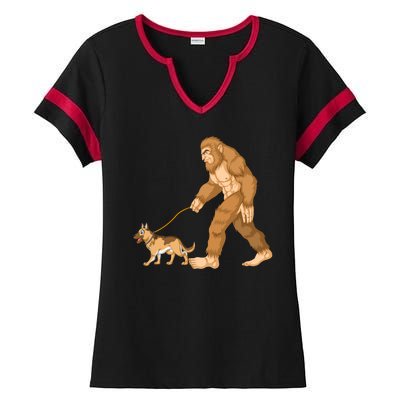 Bigfoot Walking German Shepherd Ladies Halftime Notch Neck Tee