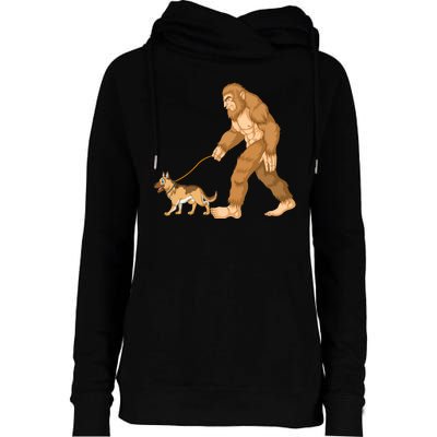 Bigfoot Walking German Shepherd Womens Funnel Neck Pullover Hood