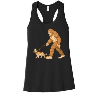 Bigfoot Walking German Shepherd Women's Racerback Tank