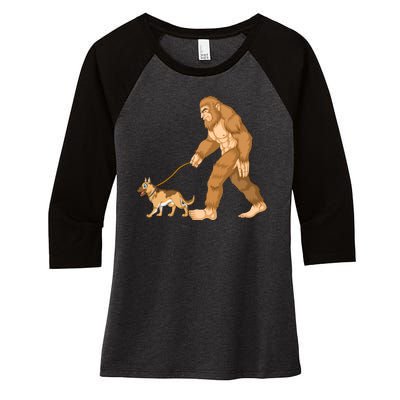 Bigfoot Walking German Shepherd Women's Tri-Blend 3/4-Sleeve Raglan Shirt