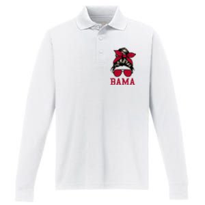 Bama Women Girl Mom Messy Bun Hair. Performance Long Sleeve Polo