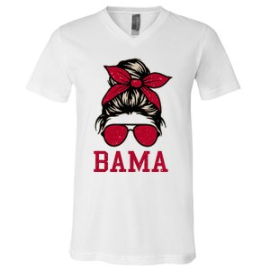 Bama Women Girl Mom Messy Bun Hair. V-Neck T-Shirt