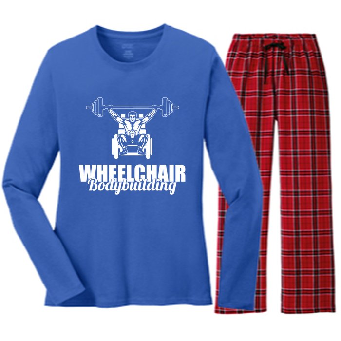 Bodybuilder Wheelchair Gymlife Workout Weights Bodybuilding Great Gift Women's Long Sleeve Flannel Pajama Set 