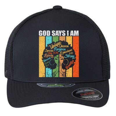 Black Women God Says I Am Black History Month Flexfit Unipanel Trucker Cap