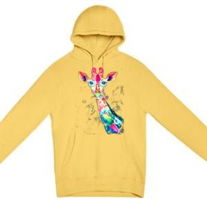 Bright Watercolor Giraffe Art Gift Design Premium Pullover Hoodie