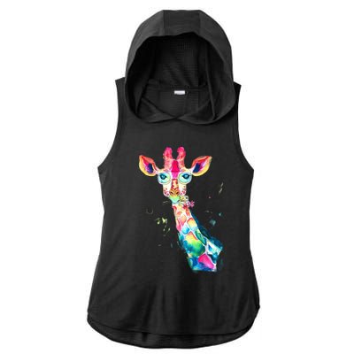 Bright Watercolor Giraffe Art Gift Design Ladies PosiCharge Tri-Blend Wicking Draft Hoodie Tank